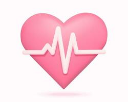 3d Pink heart with pulse line symbol vector