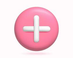 3d pink circle button with medical cross vector