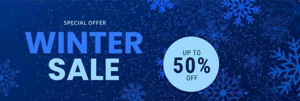 Winter sale banner. Blue snowflake background for shopping sale, special offer. Promo banner, shopping website template. Vector illustration