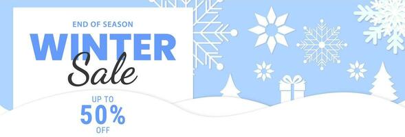 Winter sale banner design. Seasonal sale background with snowflake elements. Vector illustration