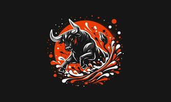 bull angry with background splash vector artwork design