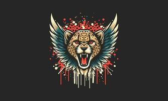 head cheetah with wings splash background vector flat design