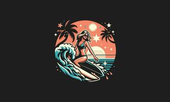mujer jugando surf vector plano diseño