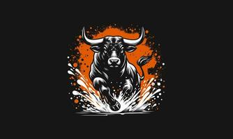 bull angry with background splash vector artwork design
