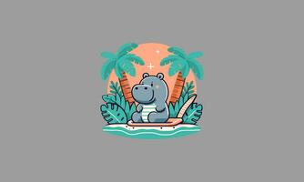 hippo and palm vector logo flat design