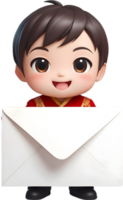 AI generated a cartoon boy holding an envelope on a transparent background png