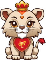 ai généré dessin animé chat avec une couronne et cœur png