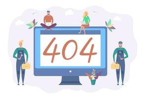 Error 404, disconnected from the Internet, not available. People connect to the internet. Colorful vector illustration.