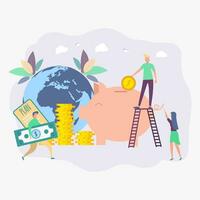 People achieve their goal in business. Career. Concept of achieving a financial goal for a website or web page. Colorful vector illustration
