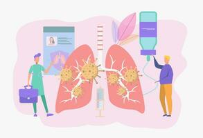 Infected planet. The concept of diagnosis and treatment of coronavirus COVID-2019. Doctors diagnose the deadly type of 2019 nKoV virus. Little scientists study the virus. Colorful vector illustration.