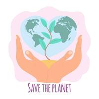 Save the planet from pollution, save the planet, small plant process, green energy, Earth Day concept. Colorful Vector Illustration