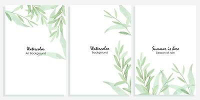 Set of watercolor leaves vector frames