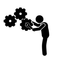 stick figure vector illustration, pictogram, stick man repairing machine, technician