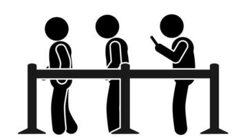 vector illustration of stick man, stick figure, pictogram waiting in line, queue