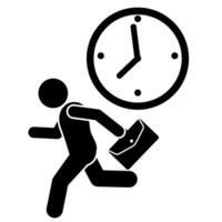 palo figura vector ilustración, pictograma, palo hombre tarde para trabajar, en un apurarse, tarde
