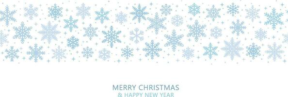 Merry Christmas snowflake border seamless repeat pattern, winter background banner, holiday greeting concept design vector