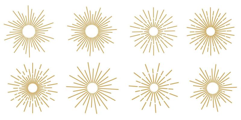 Gold retro sunburst clip art set, vector sunray illustration, decorative element collection