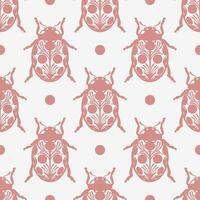 Ladybug hand drawn beetle pattern seamless repeating backgorund, folk inspired vintage pattern with insect illustrations for wallpaper or fabric print design. vector
