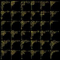 Gold vector illustration of decorative corner frame set. Hand Draw of Corner frame Different Shape golden corner frames and vintage frame decoration, Gold floral ornaments.