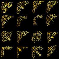 Gold vector illustration of decorative corner frame set. Hand Draw of Corners Different Shapes golden corner frame vintage frame decoration, Gold floral ornaments.