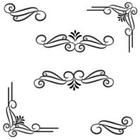 Vector illustration of decorative corner frame set. Hand Draw of Corners Different Shapes Flower Decoration Vector Design Doodle Sketch Style for Wedding and Banner.