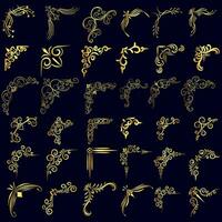 Gold vector illustration of decorative corner frame set. Hand Draw of Corner frame Different Shape golden corner frames vintage frame decoration, Gold floral ornaments.