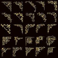 Gold vector illustration of decorative corner frame set. Hand Draw of Corners Different Shapes golden corner frame vintage frame decoration, Gold floral ornaments.