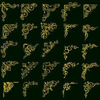 Gold vector illustration of decorative corner frame set. Hand Draw of Corners Different Shapes golden corner frame vintage frame decoration, Gold floral ornaments.