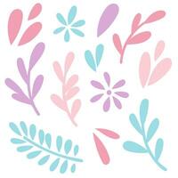 Pastel leaves, hand drawn nature doodles, flat vector graphic elements for the spring