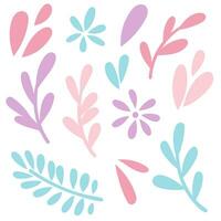 Pastel leaves, hand drawn nature doodles, flat vector graphic elements for the spring