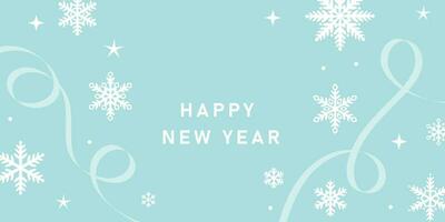 Happy new year greeting card poster with snowflakes, vector cover. Light blue holiday celebration background design