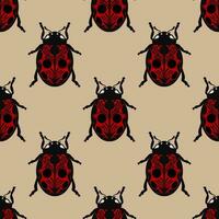 Red ladybug seamless repeat pattern, insect illustration repeating background decorated beetle vector