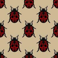 Red ladybug seamless repeat pattern, insect illustration repeating background decorated beetle vector