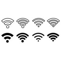 Signal set vector icons. Radio signals waves and light rays, radar, wifi, antenna and satellite signal symbols. Wireless technologys. Vector illustration.