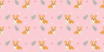 Seamless pattern cute corgi dog on light pink background vector