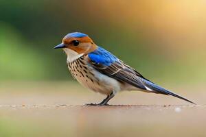 AI generated a small bird with a blue and white head photo