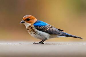 AI generated a small bird with a blue and white head photo