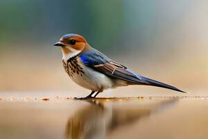 ai generado un pequeño pájaro con un azul y blanco cabeza foto