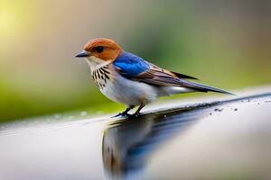 AI generated a small bird with a blue and white head photo