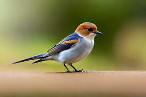 AI generated a small bird with a blue and white head photo