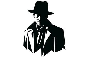 detective logo, silhouette of man wear hat and coat vector