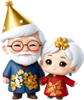 AI generated Cartoon Chinese Grand Parent png