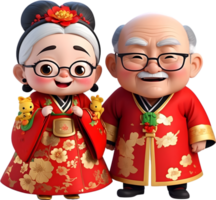 AI generated Cartoon Chinese Grand Parent png