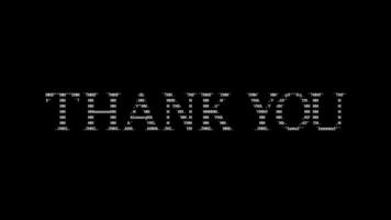 Thank you ascii animation on black background. Ascii art code symbols with shining and glittering sparkles effect backdrop. Attractive attention promo. video