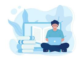a man working on an assignment using a laptop  concept flat illustration vector