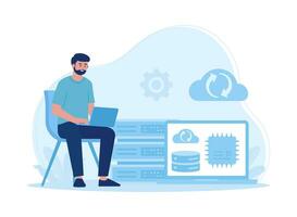 a man backup to big data trending  concept flat illustration vector