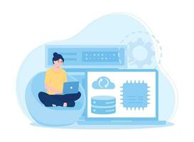 a women manages data concept flat illustration vector