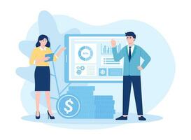 a woman explaining her work to a man concept flat illustration vector