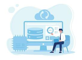 hosting technology server maintenance services, database storage, programming concept flat illustratiuon vector