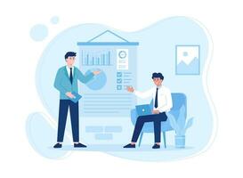 colleagues discuss about growth analysis concept flat illustration vector